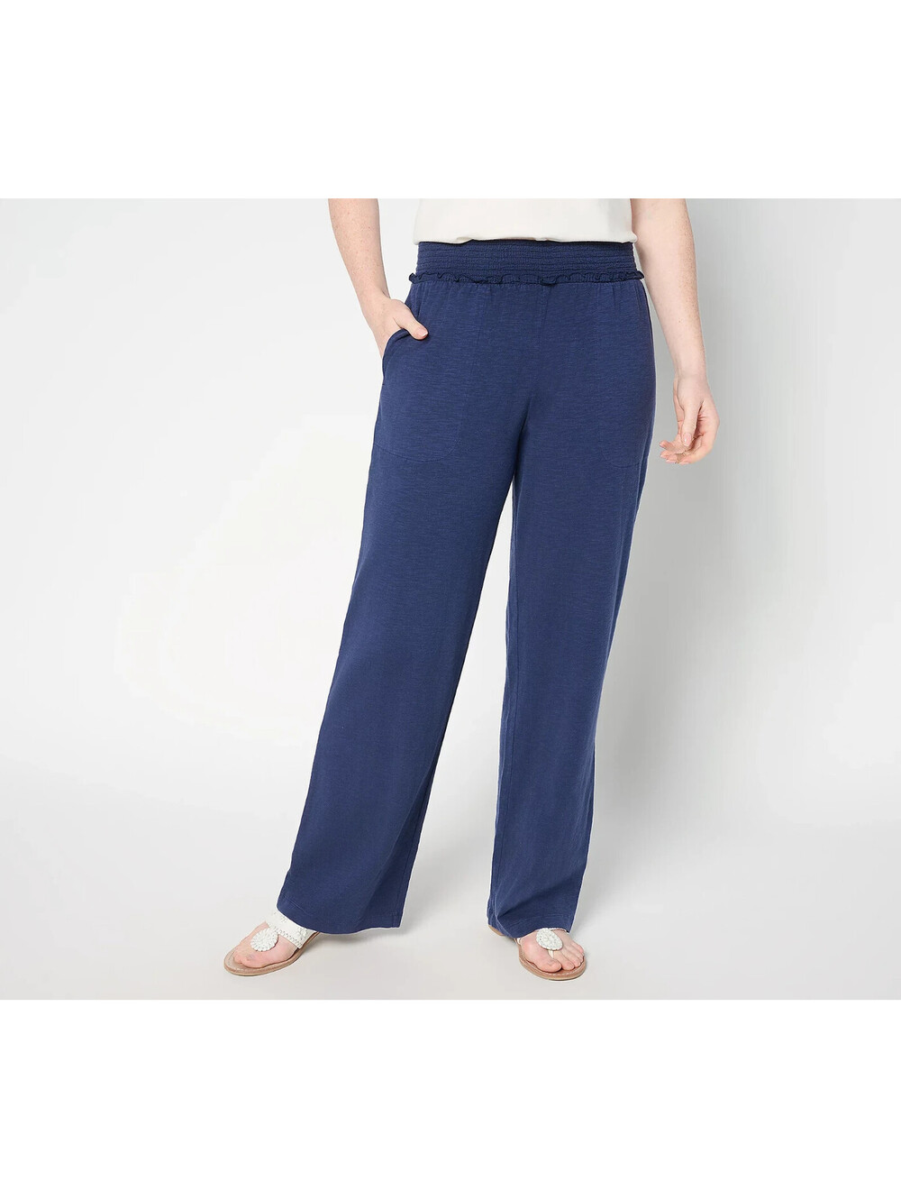 AnyBody Regular Slub Jersey and Gauze Mixed Wide Leg Pants Navys,Tall XL #22.